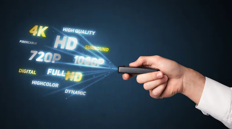 Remote pointing at 4K and HD labels, picking the best device for IPTV