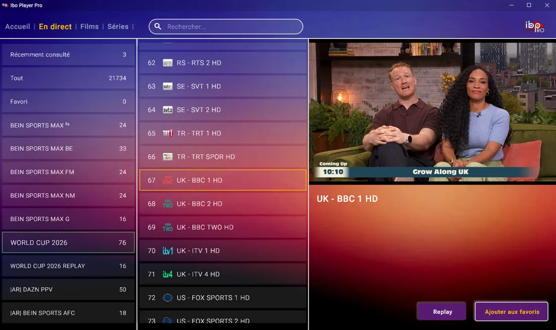 IPTV player showing how to watch World Cup 2026 channels live