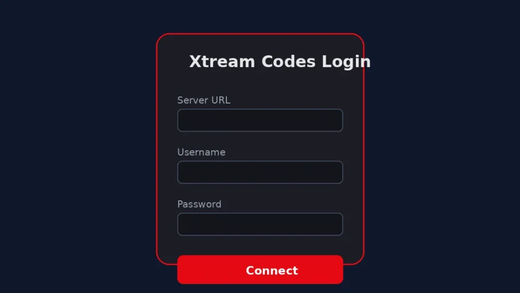 Xtream Codes daily login screen on an IPTV player app