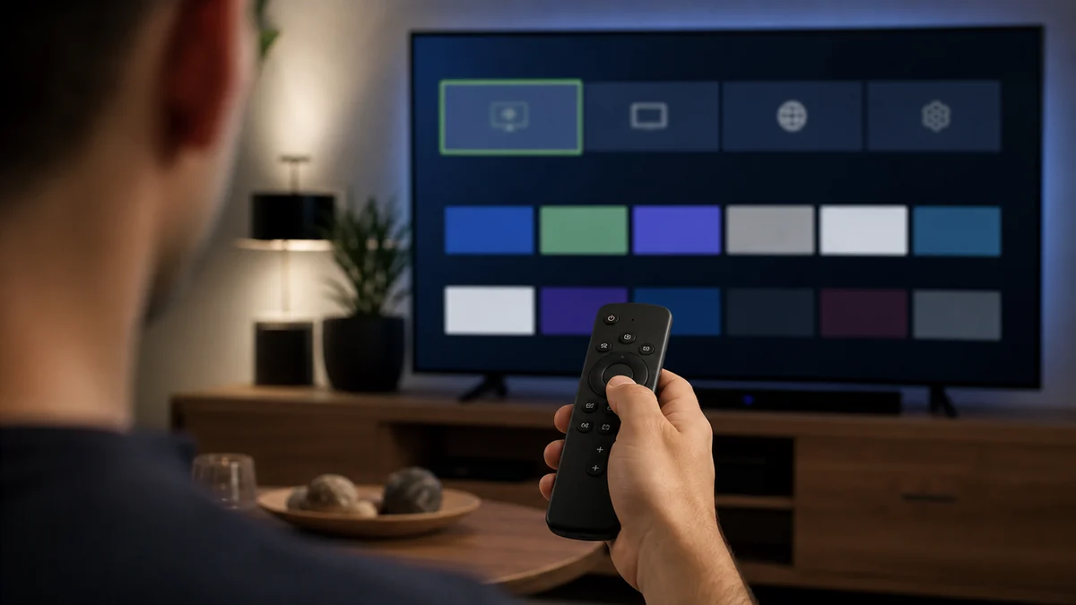 Person configuring a streaming player with a compact television remote