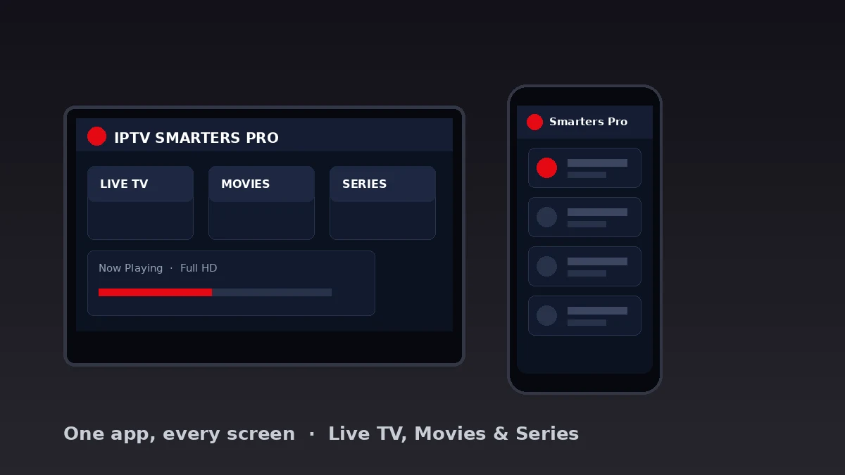 IPTV Smarters Pro player app running on a smart TV and phone