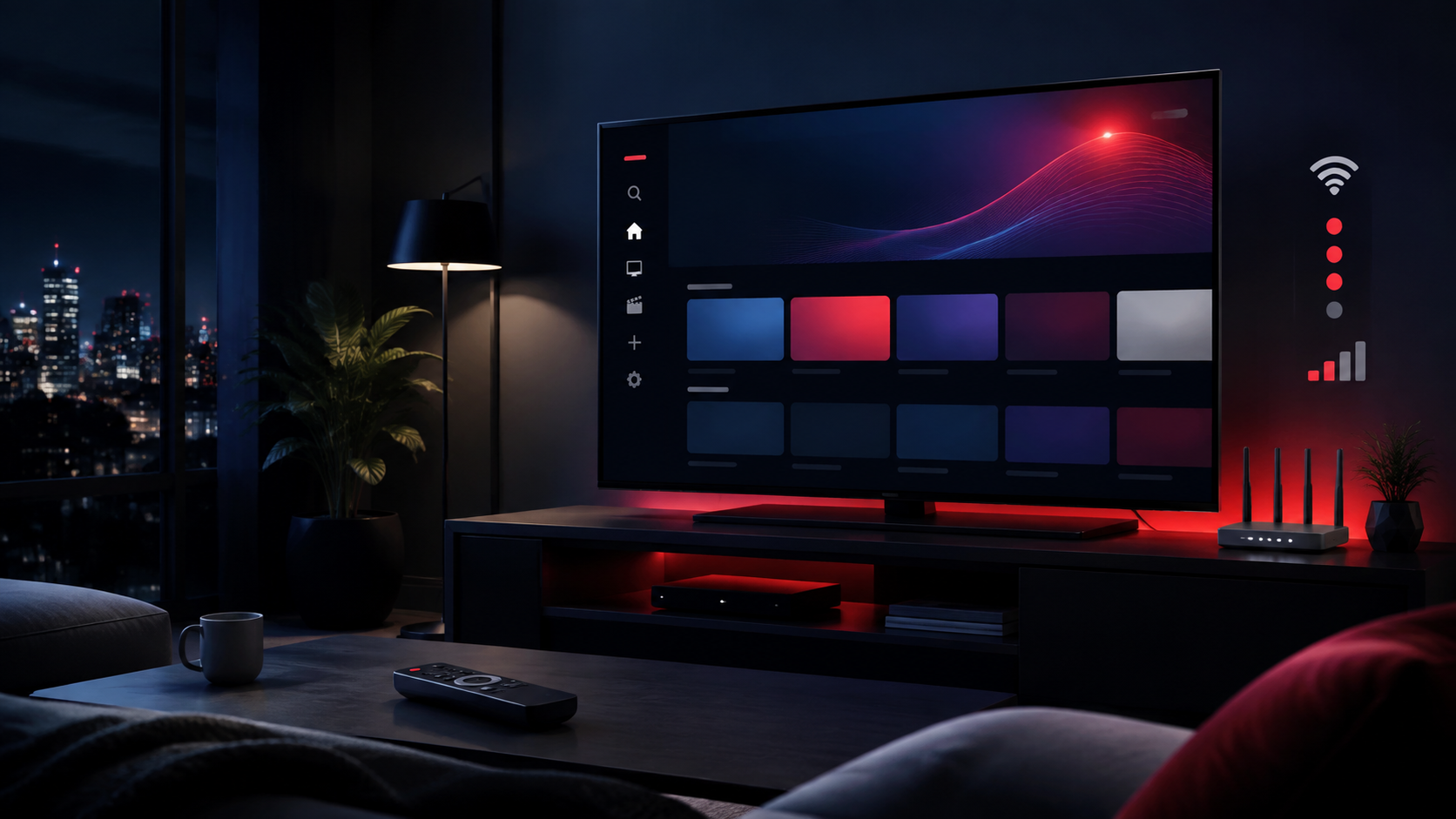 IPTV UK best service comparison on a smart TV with Wi-Fi quality indicators